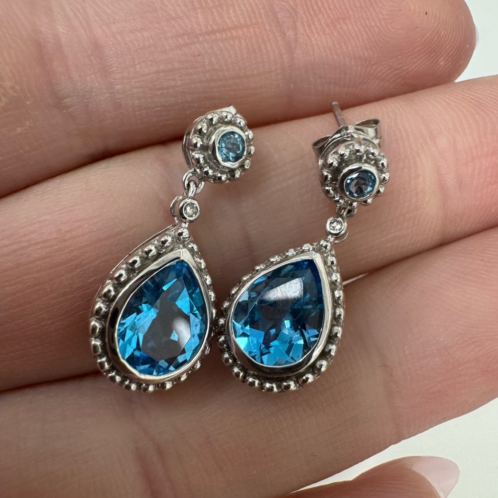 Elegant 14k white gold and London Blue Teardrop Earrings